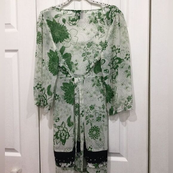 Fei Anthropologie floral white/green 3/4 sleeve tunic-dress size L - Picture 7 of 9